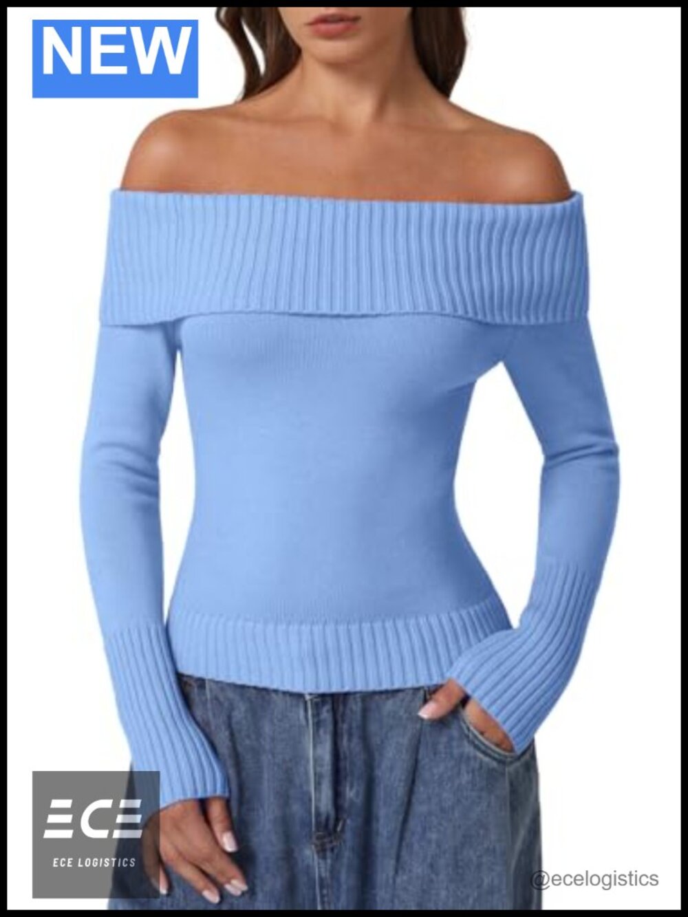 Cotton Off The Shoulder Sweater Long Sleeve Ribbed Knit Pullover Women